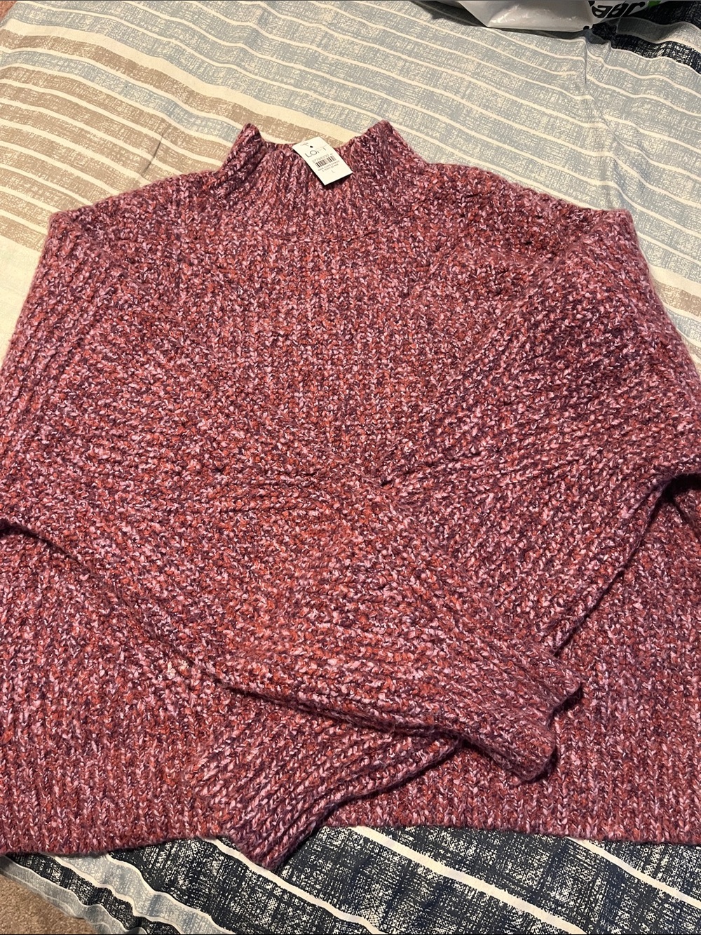 LOFT Marled Rose-Pink Chunky Rib turtleneck mock Sweater